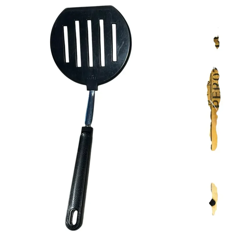 VINTAGE WIDE rounded 5 slotted  black EKCO U.S.A. SPATULA cook wear utensils 11